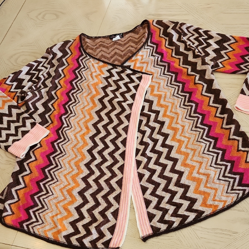 Questions by Say What? - Chevron Pattern Office Wear Women's Cardigan Size 1X